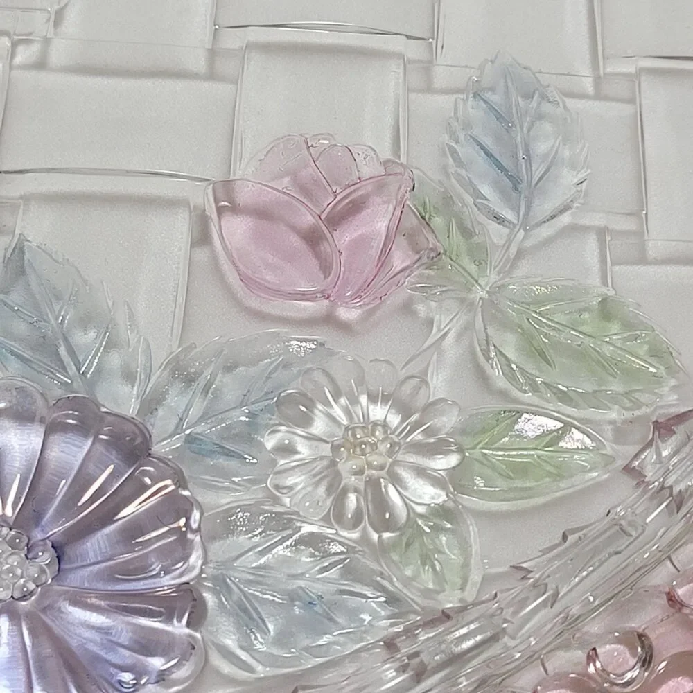 Riccardo Cake Plate Platter Glass Lattice Floral 13